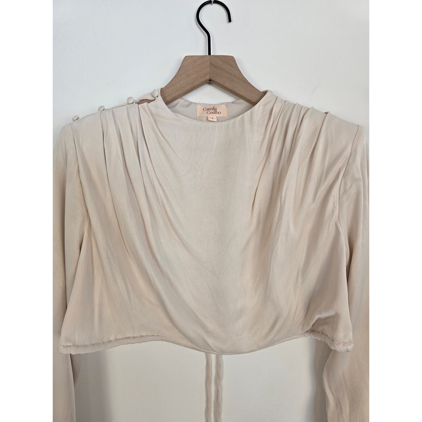 Ivory Draped Long Sleeve Crop Top Size Small