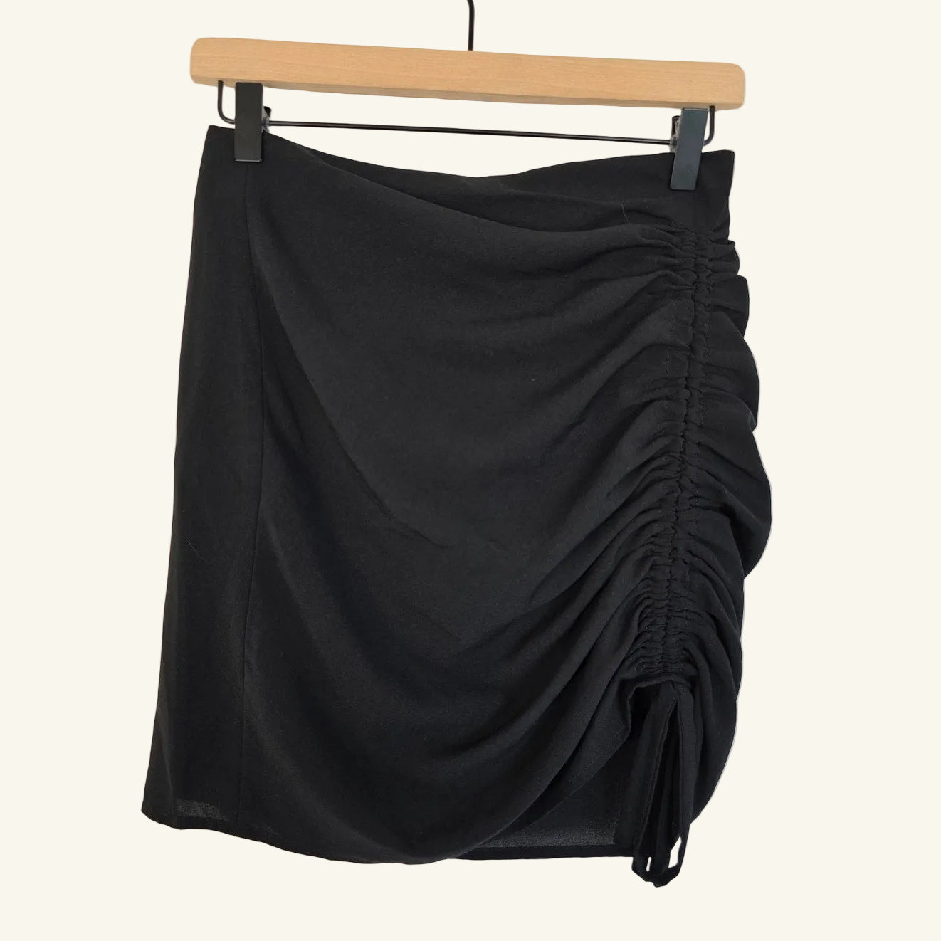 Black Asymmetric Ruched Draped Mini Skirt Size Small
