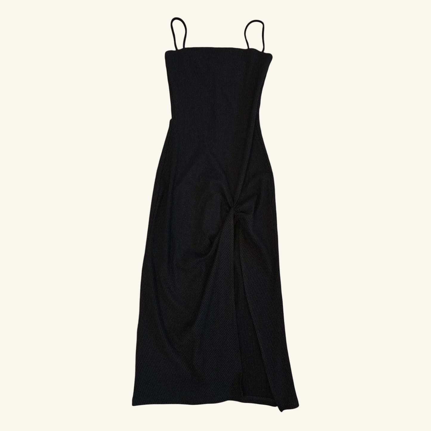 Black Ribbed Knit Spaghetti Strap Midi Dress Size S