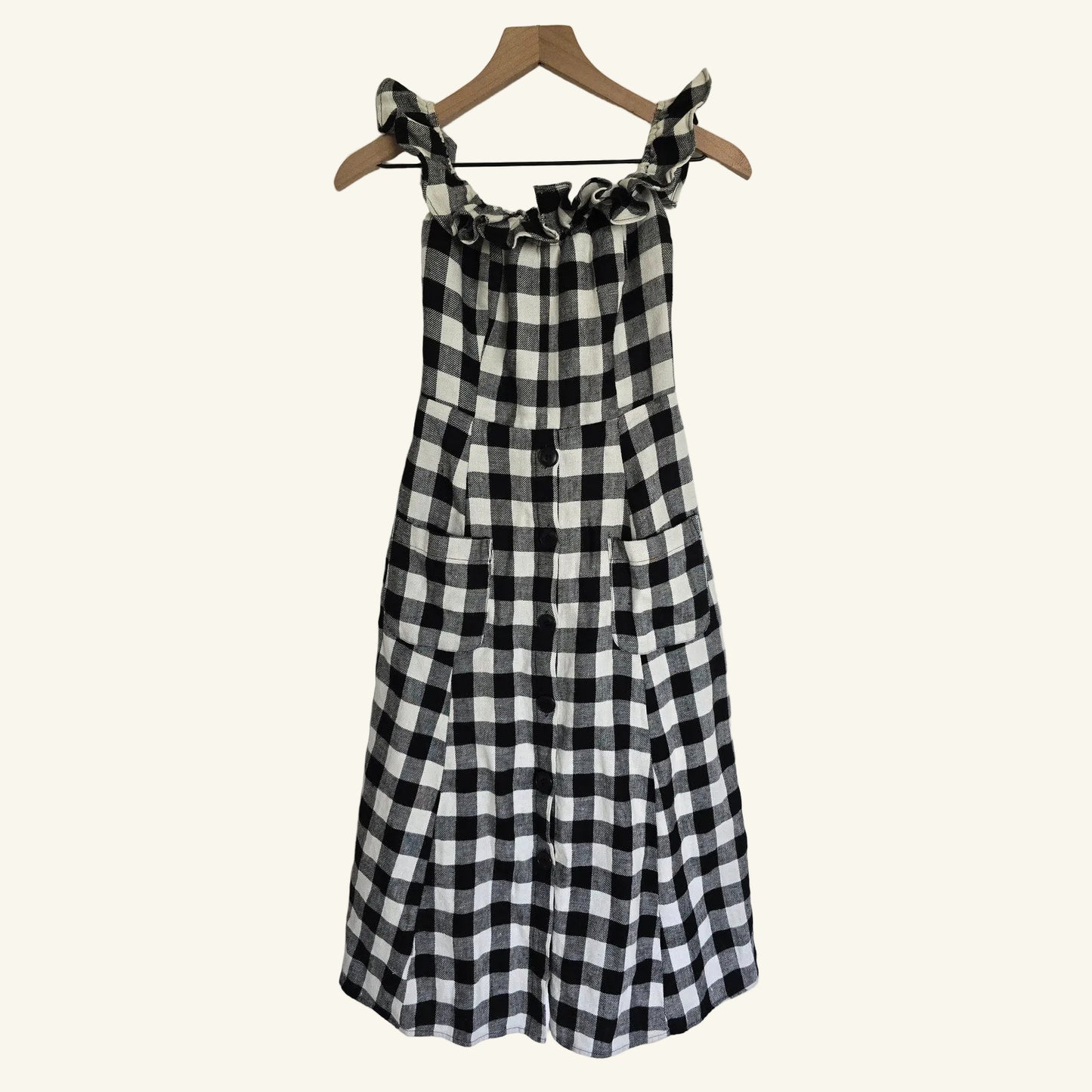 Black & White Linen Gingham Midi Dress Size 4