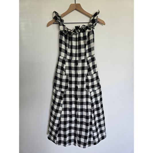 Black & White Linen Gingham Midi Dress Size 4