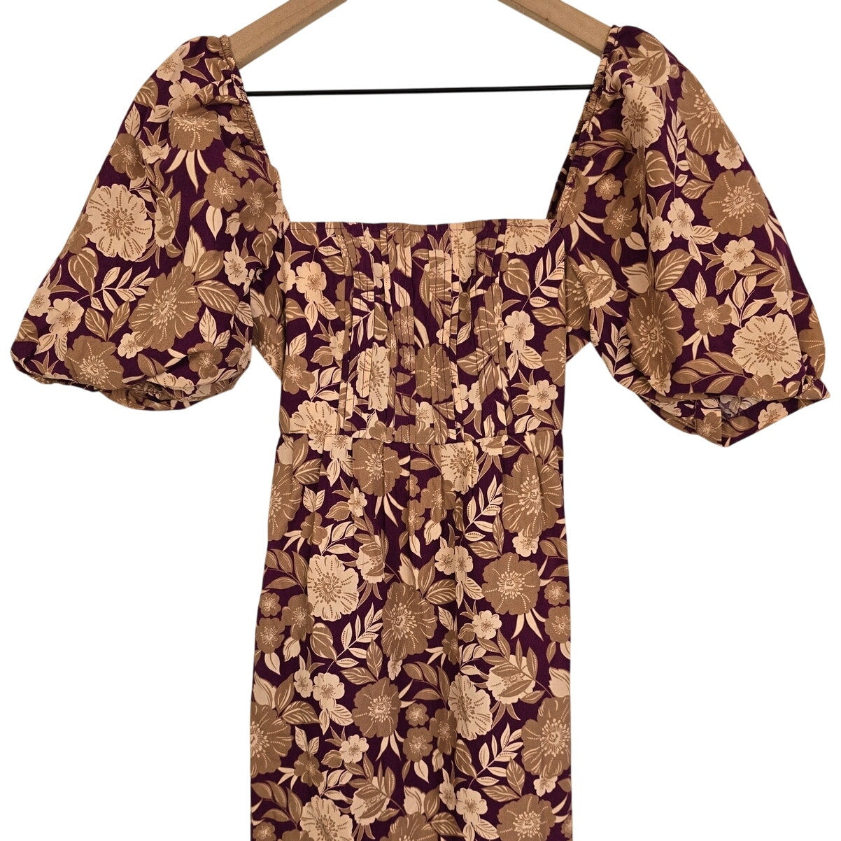 Purple Floral Puff Sleeve Midi Dress Size 2