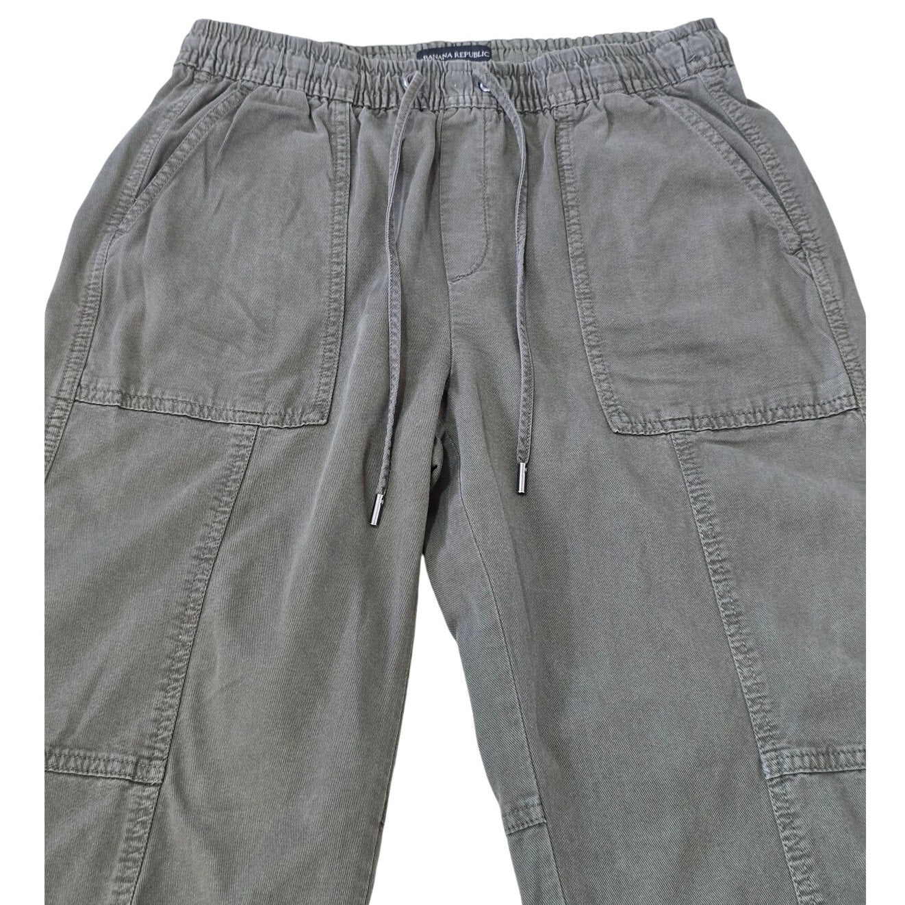 Olive Cargo Capri Pants Elastic Waist Relaxed Size S Petite