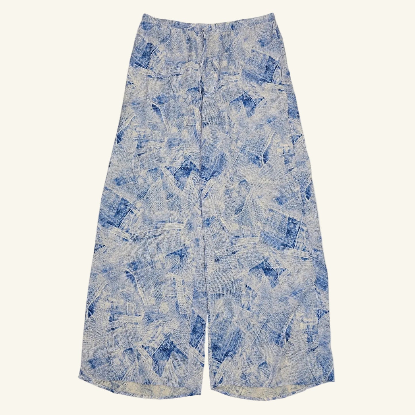 Blue & White Silk Blend Wide Leg Pants Size M NWT
