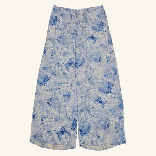 Blue & White Silk Blend Wide Leg Pants Size M NWT