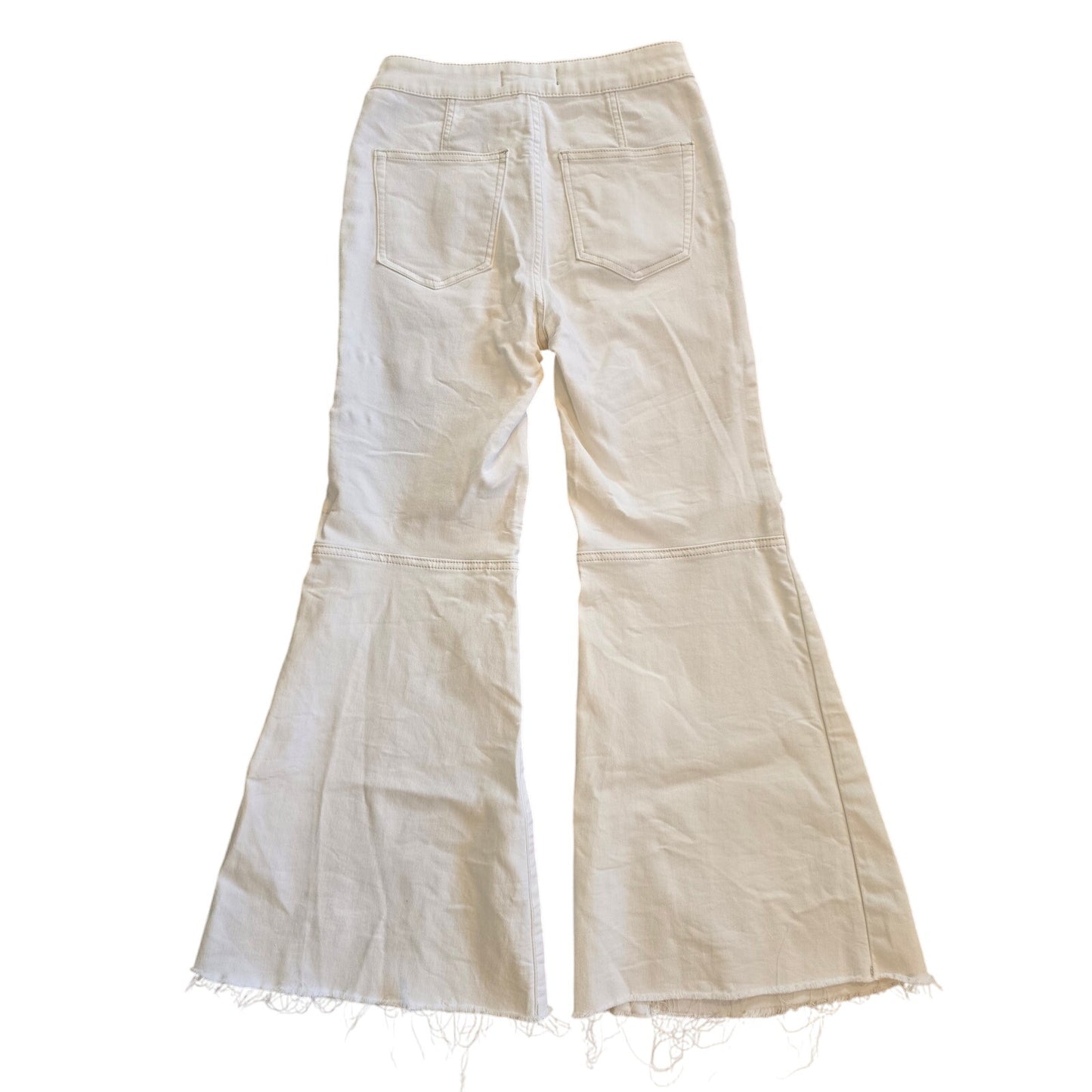White High Rise Distressed Raw Hem Flare Jeans Size 26