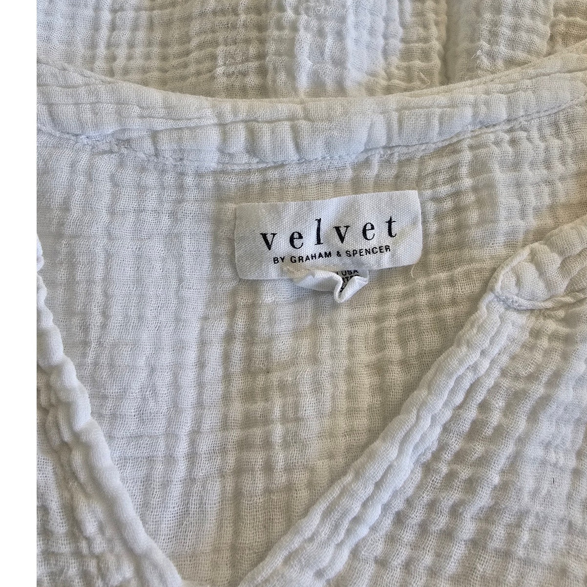 White Cotton Gauze V-Neck Blouse Size M