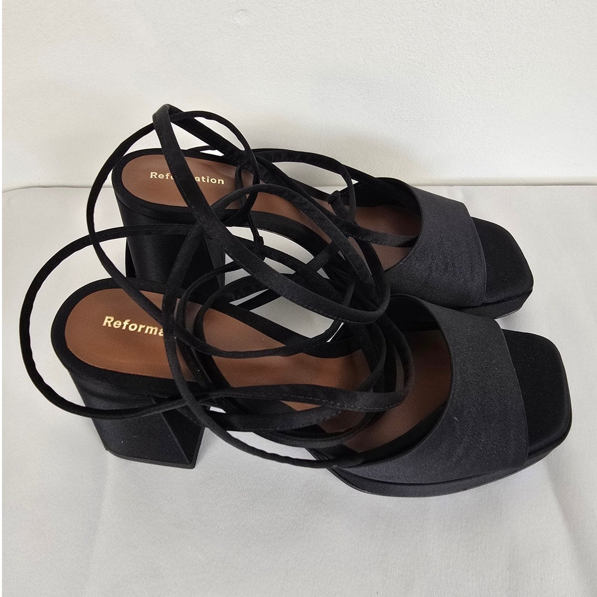 Black Satin Platform Sandal Heels Size 7