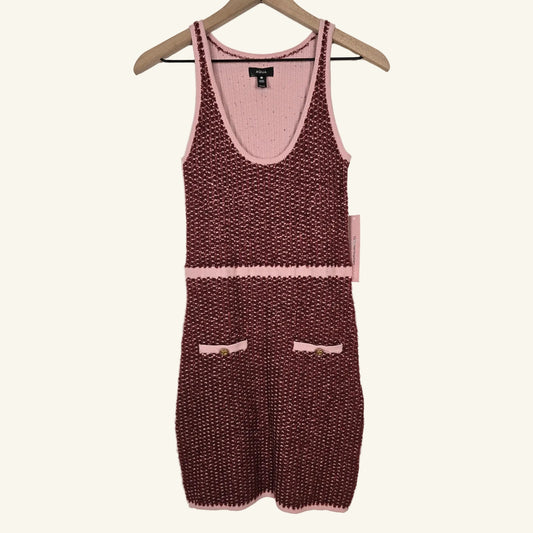 Red Pink Bouclé Knit Tweed Mini Dress Sleeveless Size M