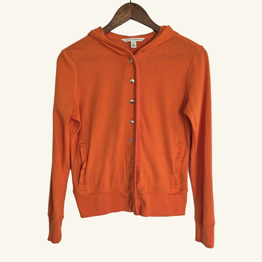 Orange Cotton Snap Button Hoodie Sweatshirt Size S