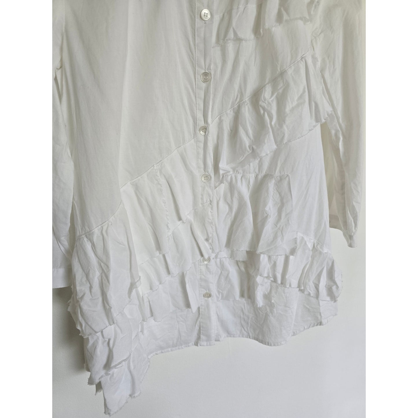 White Cotton Ruffle Mandarin Collar Blouse Size 8
