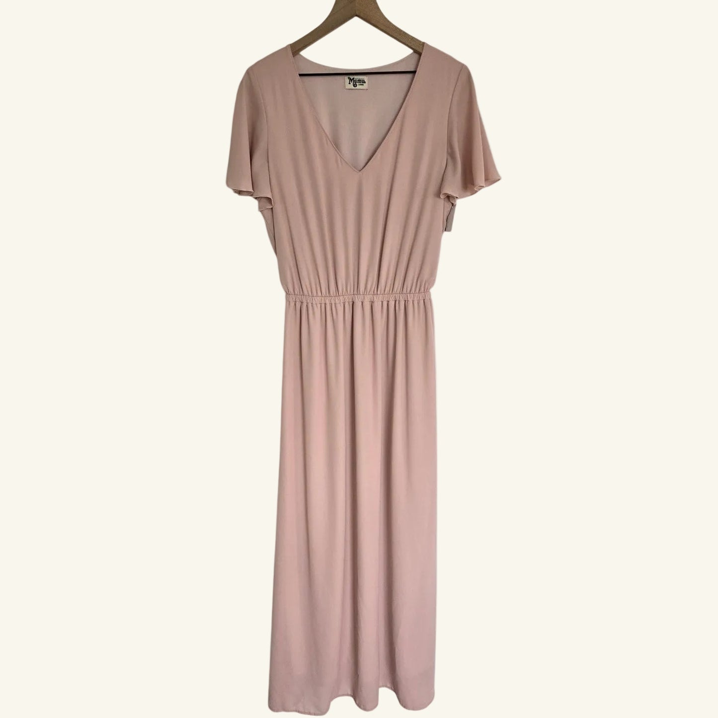 Blush Pink Maxi Dress Flutter Sleeve Size L