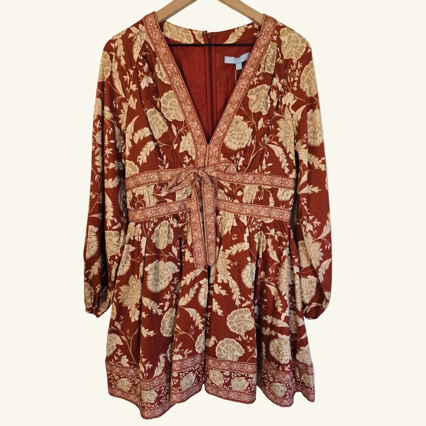 Beige Floral Boho Dress Red Size 8 NWT