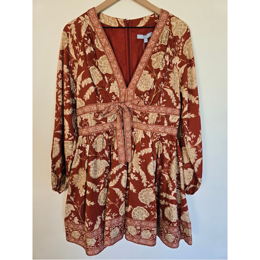 Beige Floral Boho Dress Red Size 8 NWT