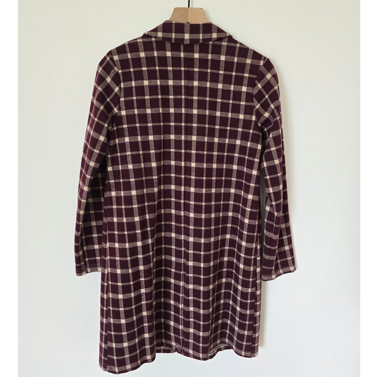 Burgundy Plaid Duster Cardigan Jacket Size S