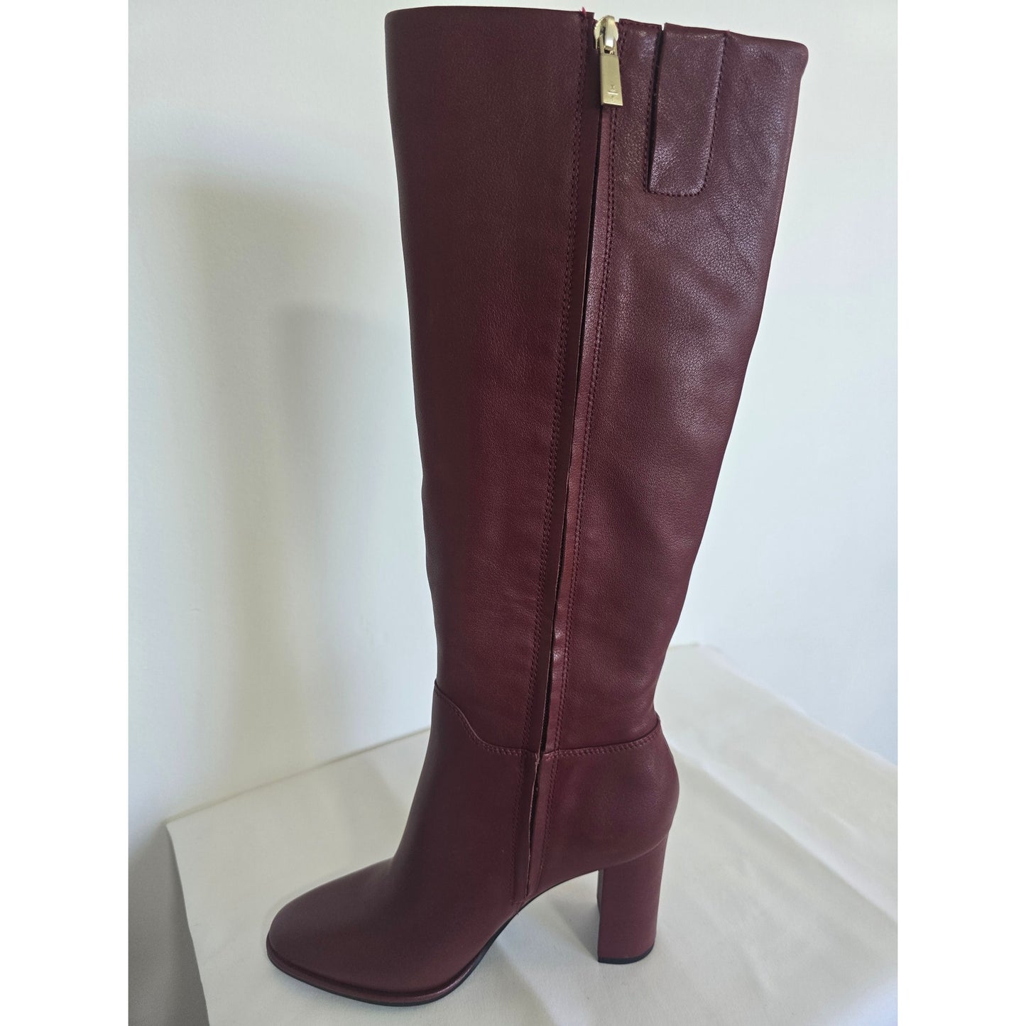 Red Leather Knee High Boots Block Heel Size 7
