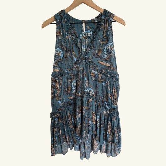 Blue Haze Floral Tunic Top Sleeveless Size S