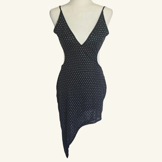 Rhinestone Asymmetrical Dress Black Size S