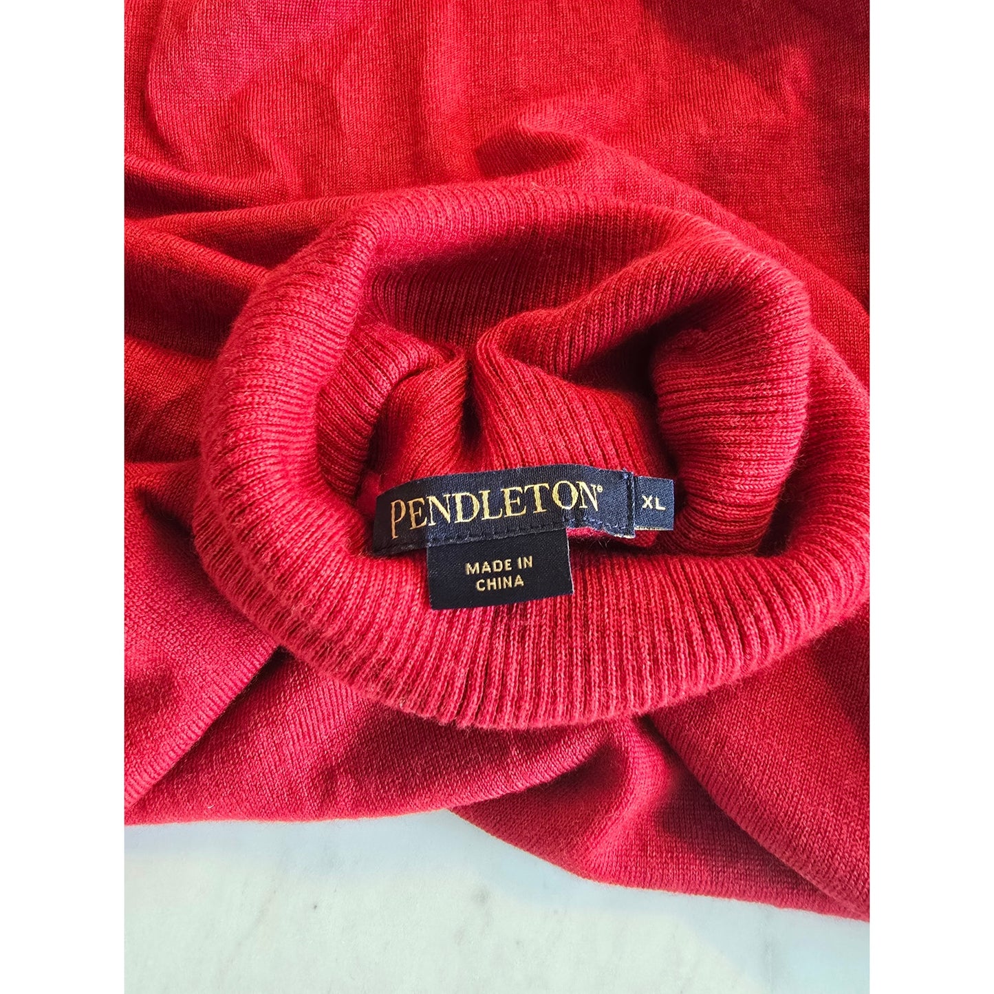 Red Merino Wool Turtleneck Sweater Lightweight Size XL