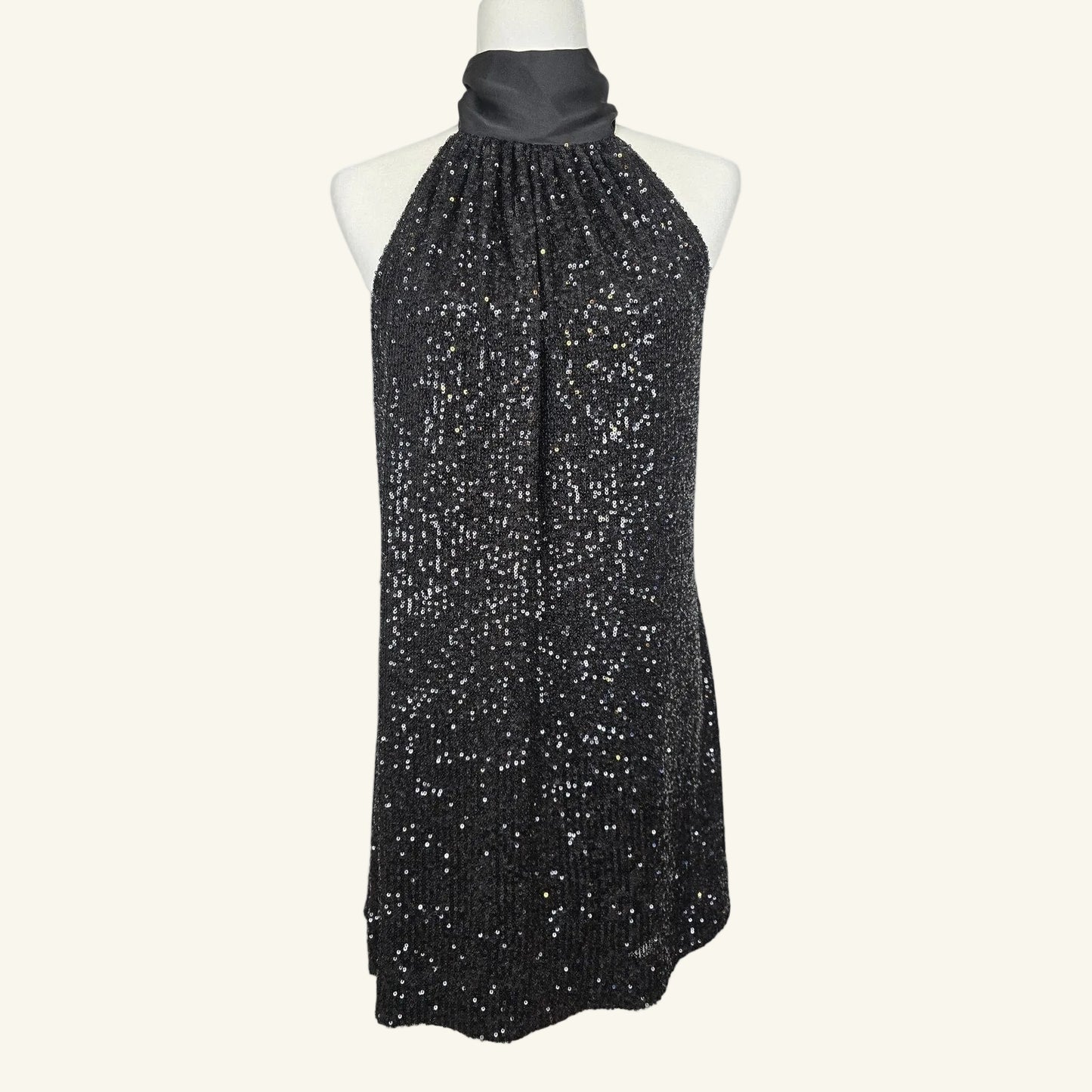 Black Sequin Halter Mini Dress Size M NWT