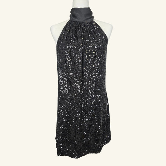 Black Sequin Halter Mini Dress Size M NWT
