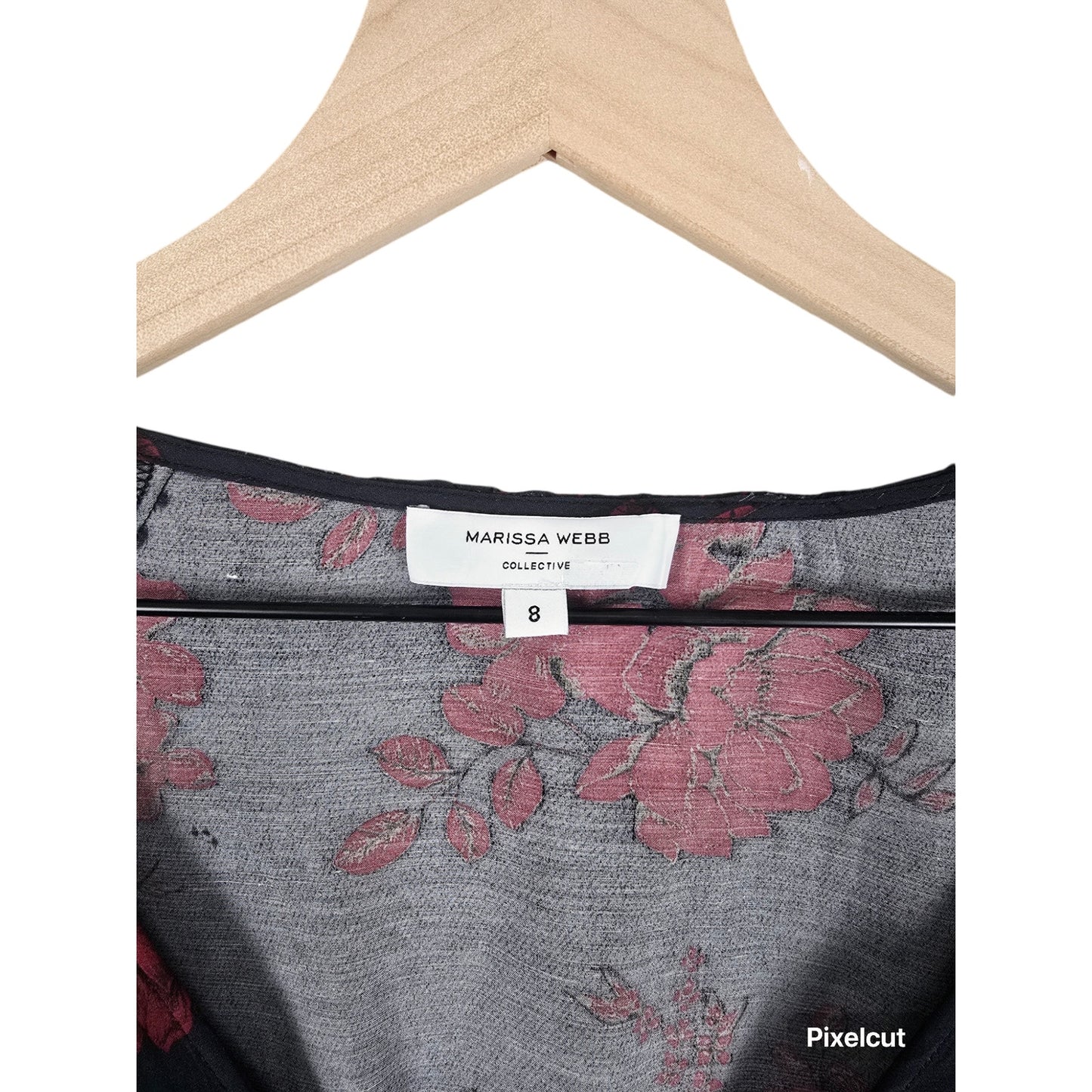 Navy Red Floral V-Neck Cropped Blouse Size 4