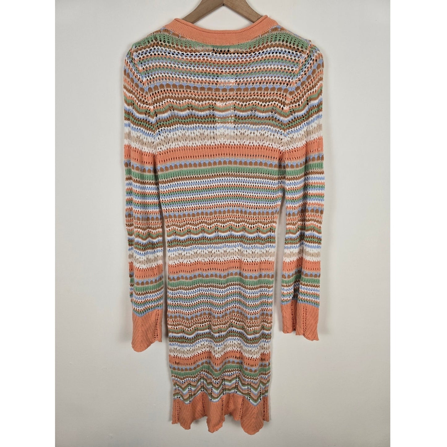 Multicolor Crochet Cotton Long Sleeve Dress Size Large NWT