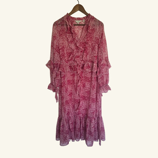 Pink Swirl Ruffle Midi Shirtdress Size 1 Small