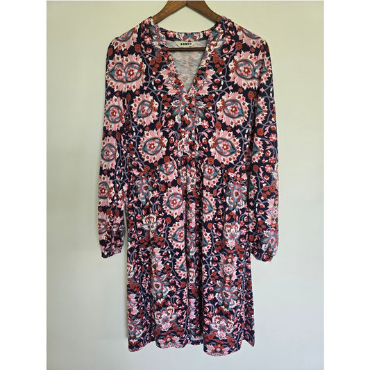 Blue Pink Bloom Trellis Jersey Dress Long Sleeve Size 10