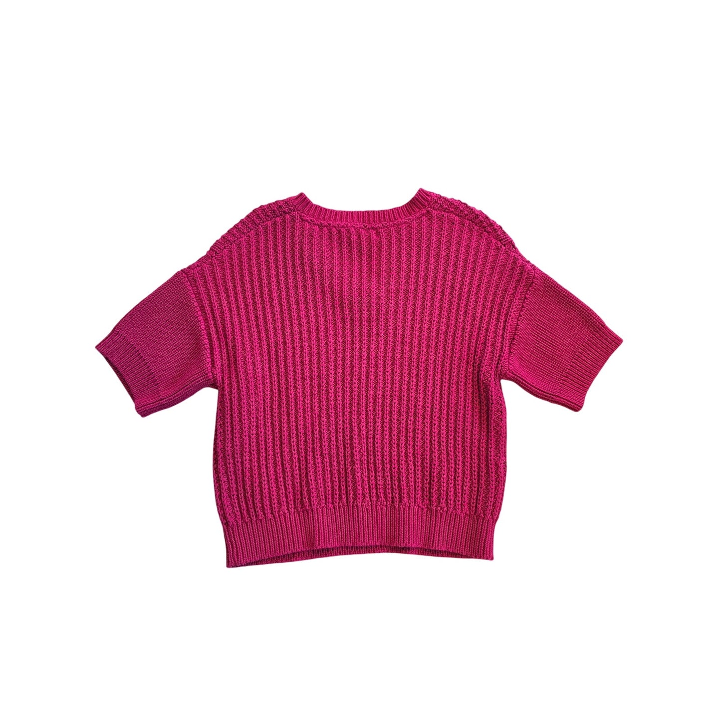Pink Textured Knit V Neck Short Sleeve Sweater Size XS