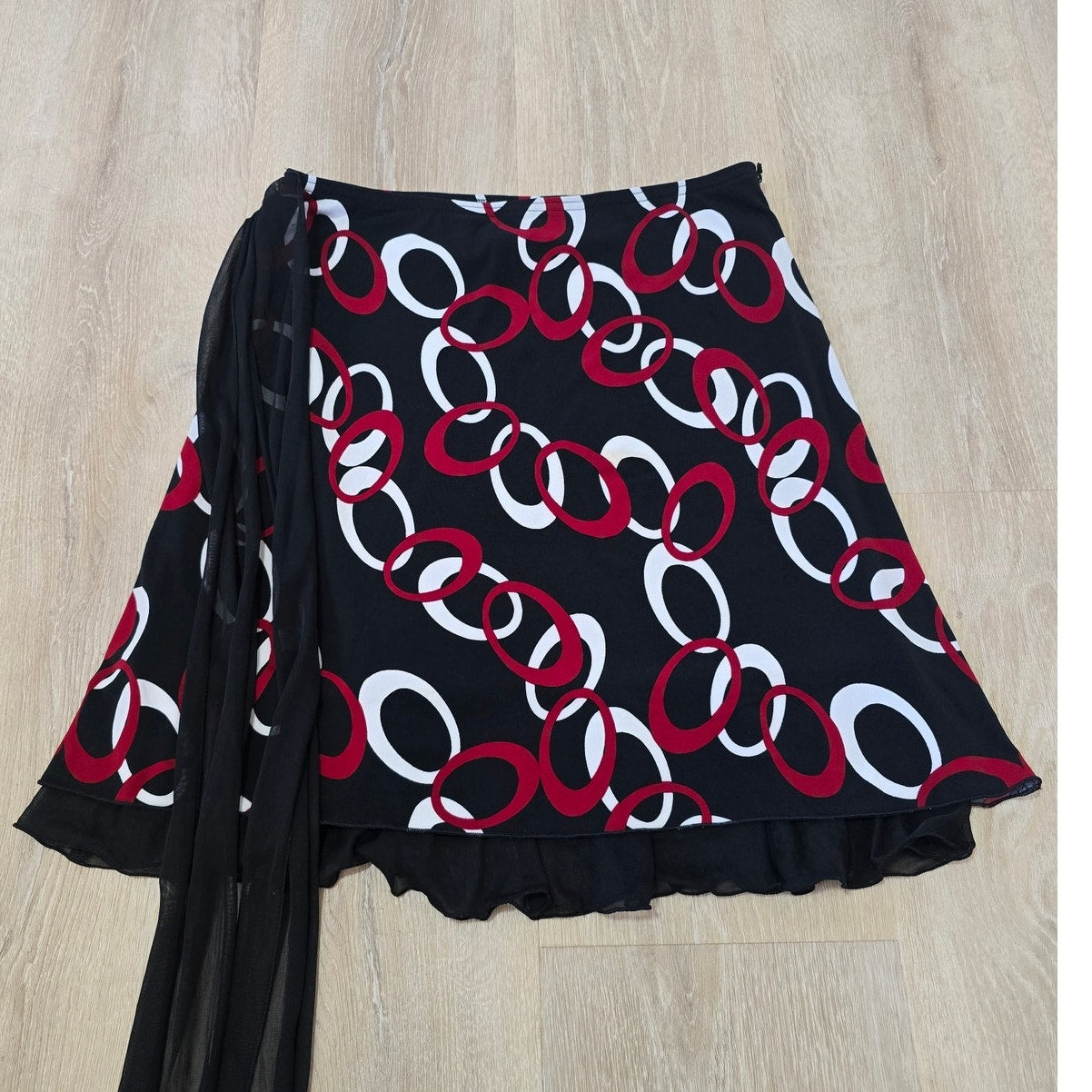 Vintage Wrap Midi Skirt Chain Print Ruffle Hem Tie Waist Size M