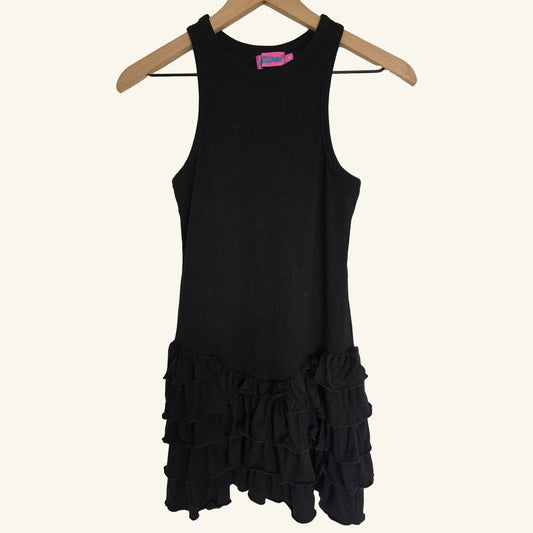 Black Ribbed Ruffle Hem Mini Dress Size M