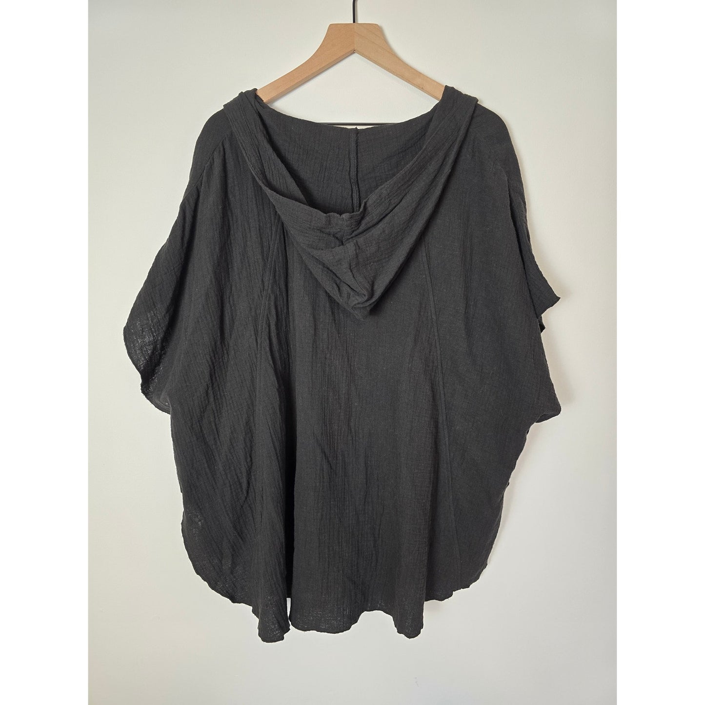 Black Bubble Gauze Poncho Swim Cover Up Resort Size S/M