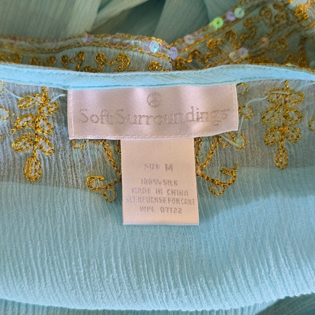 Light Blue Sequin Sheer Silk Embroidered Tunic Size M