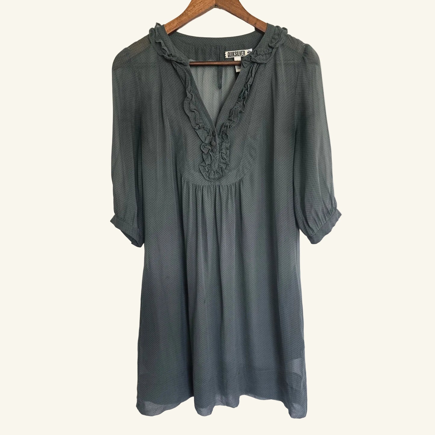 Gray Silk Polka Dot Ruffle Mini Dress Size L