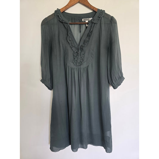 Gray Silk Polka Dot Ruffle Mini Dress Size L
