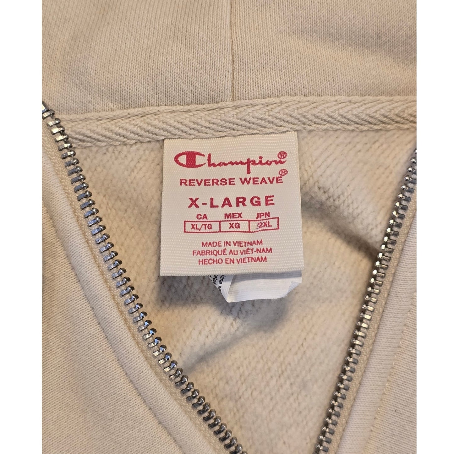 Cream Reverse Weave Zip Hoodie Oversized Size XL