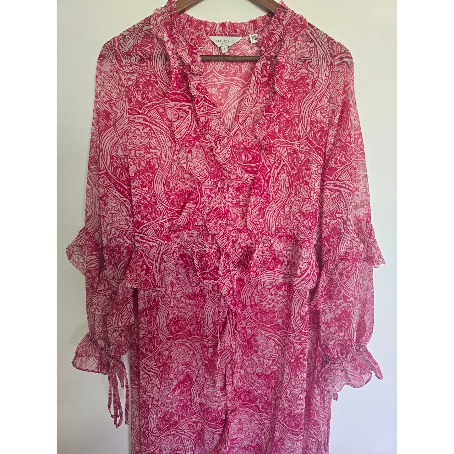 Pink Swirl Ruffle Midi Shirtdress Size 1 Small