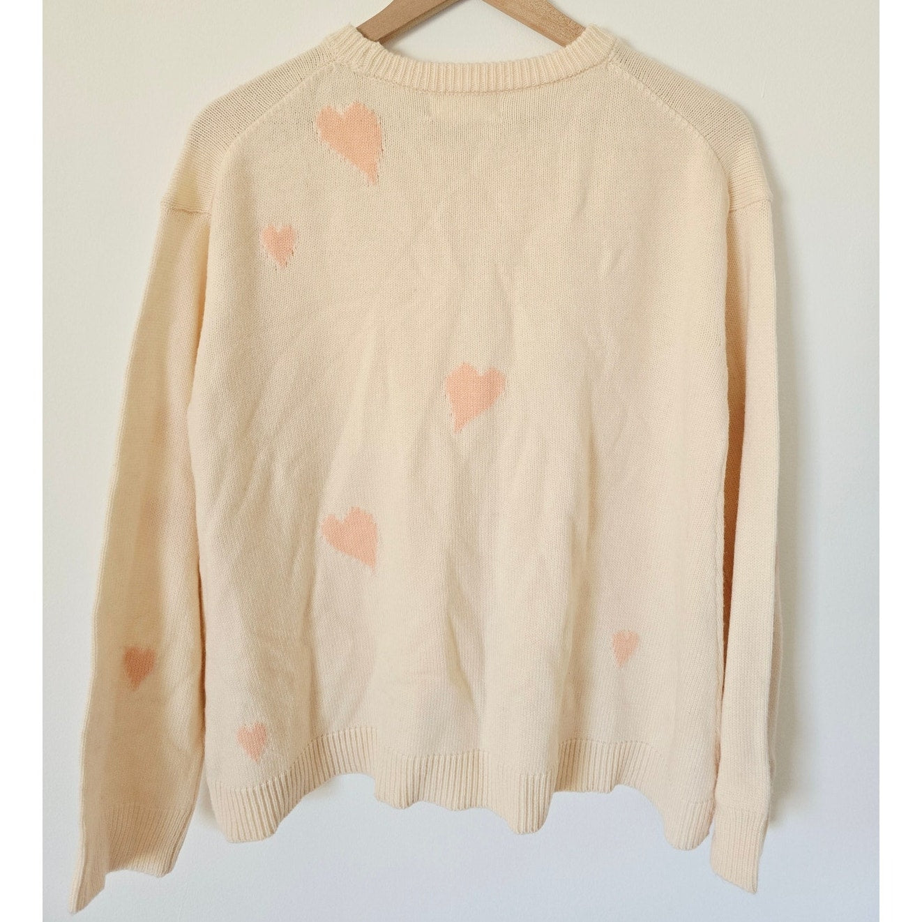 Cream Pink Coquette Knit Heart Sweater Size M