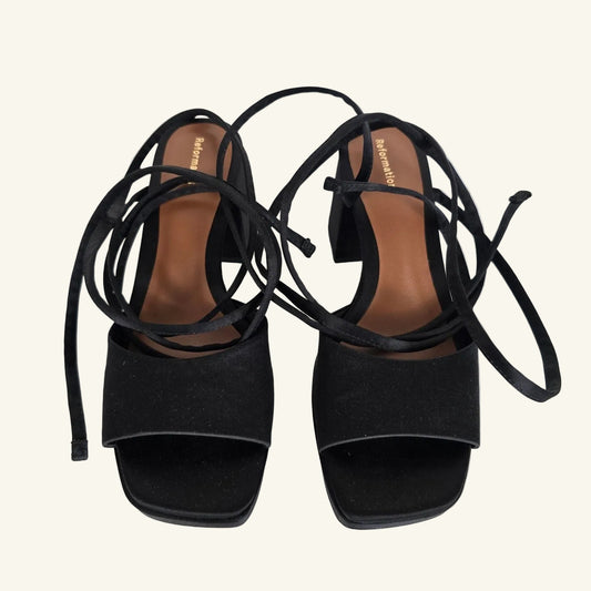 Black Satin Platform Sandal Heels Size 7