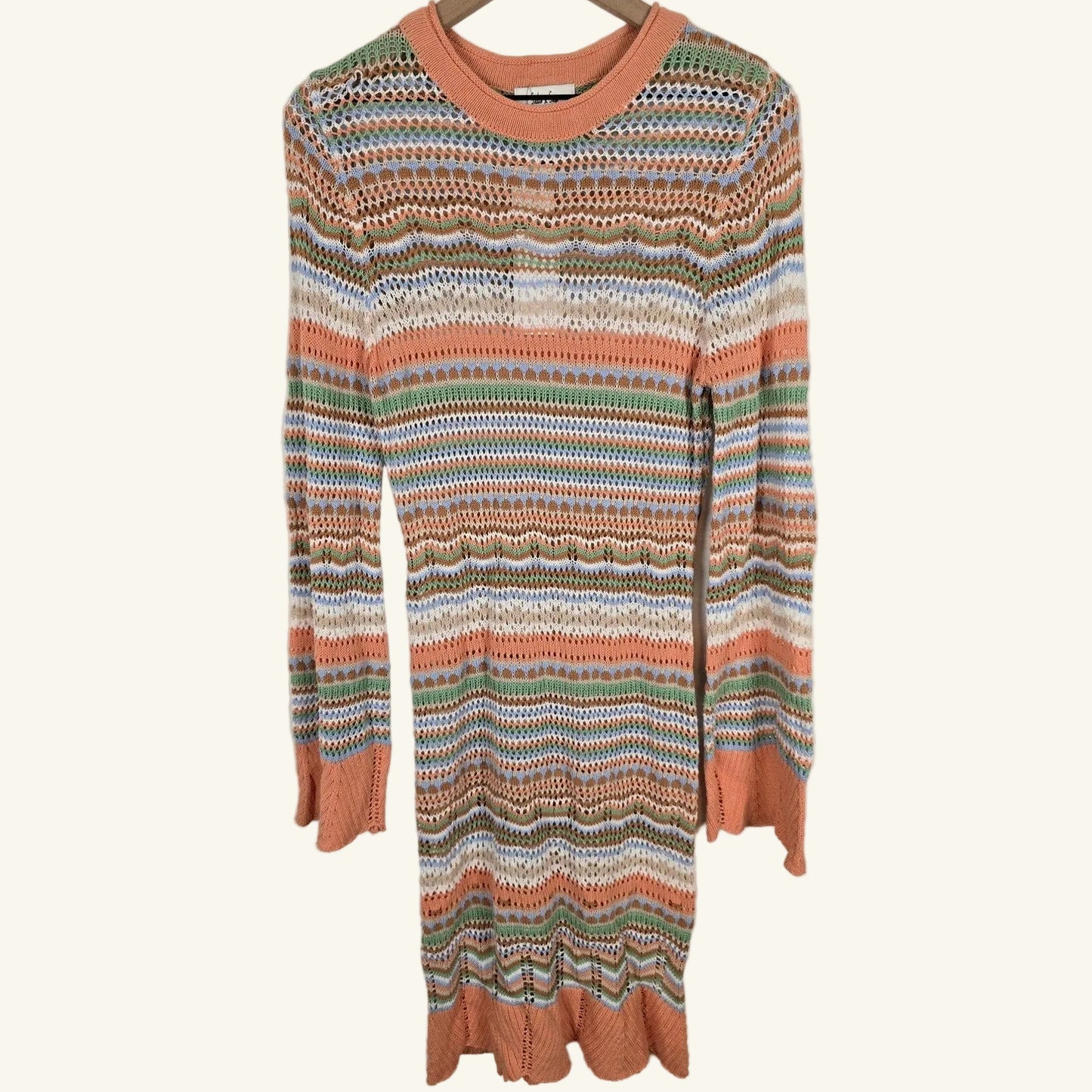 Multicolor Crochet Cotton Long Sleeve Dress Size Large NWT