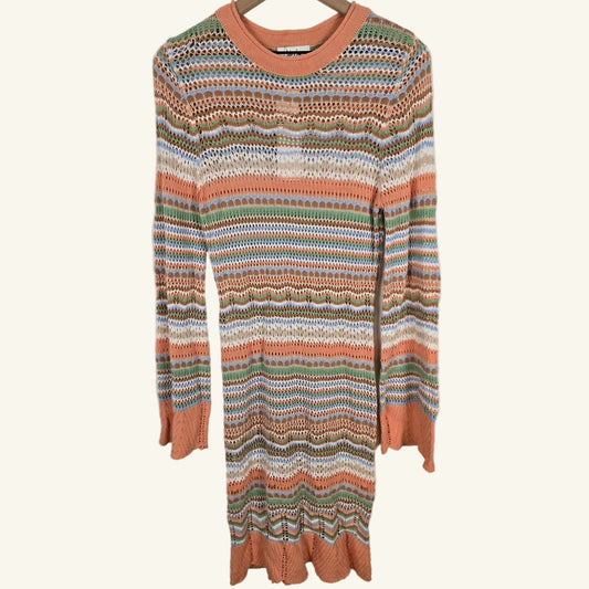 Multicolor Crochet Cotton Long Sleeve Dress Size Large NWT