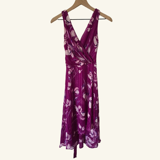 Purple Floral Fit & Flare Midi Dress Sleeveless Size 4