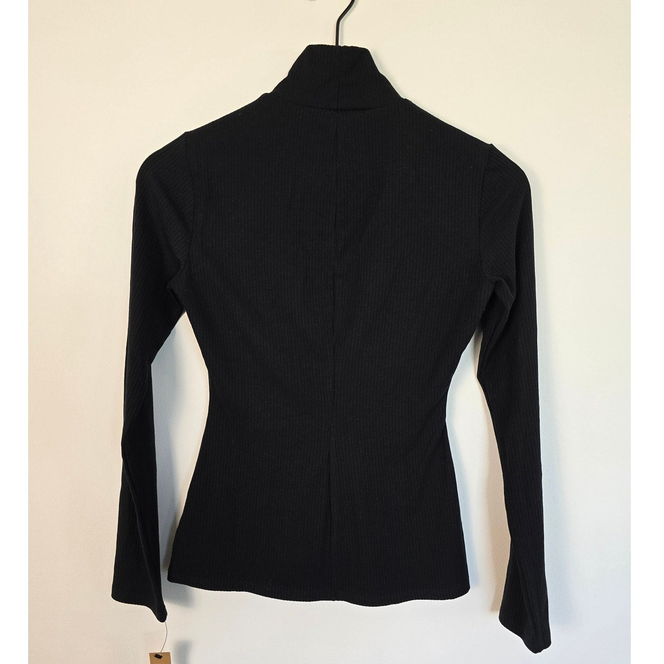 Black Ribbed Turtleneck Top Fitted Long Sleeve S
