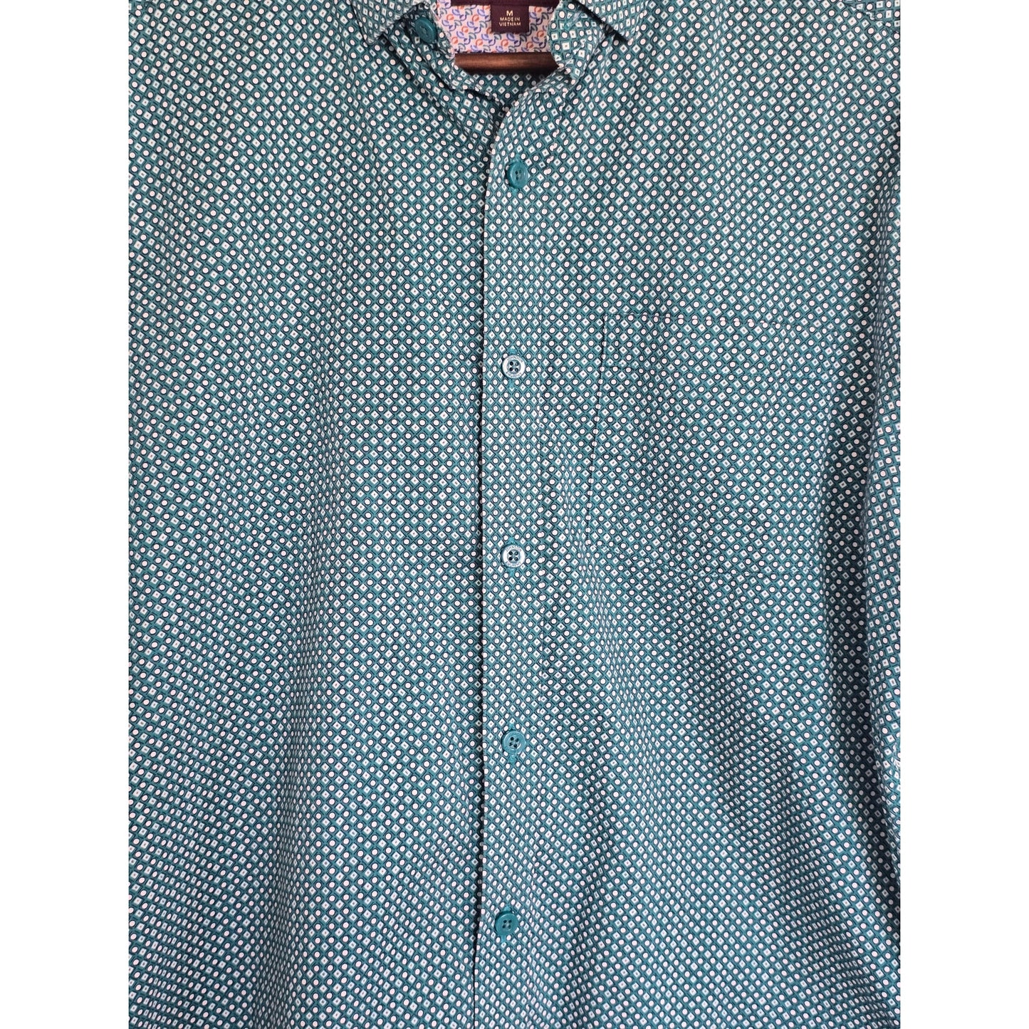 Green Cotton Geometric Button Down Shirt Size M