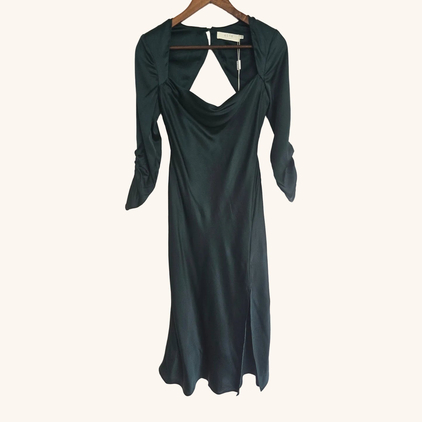 Hunter Green Satin Open Back Midi Dress Size S