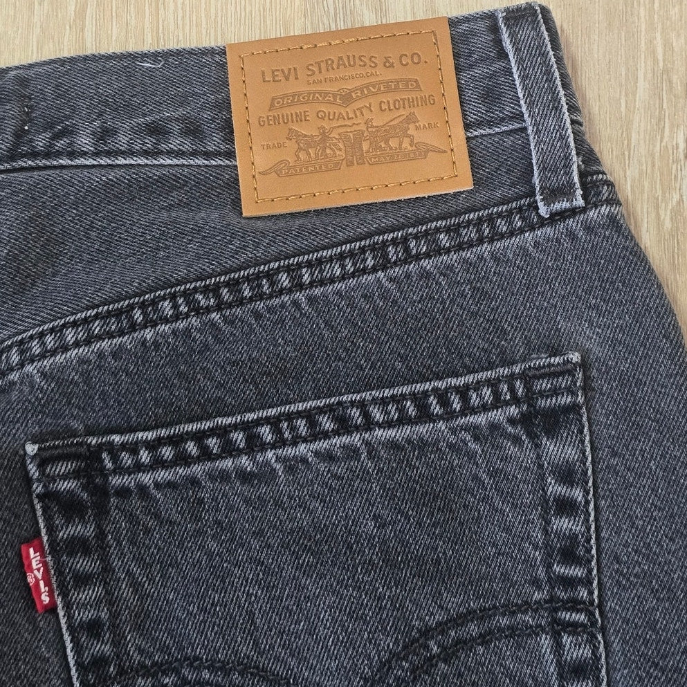 Washed Noir Side Slit Midi Denim Skirt Black Size 28