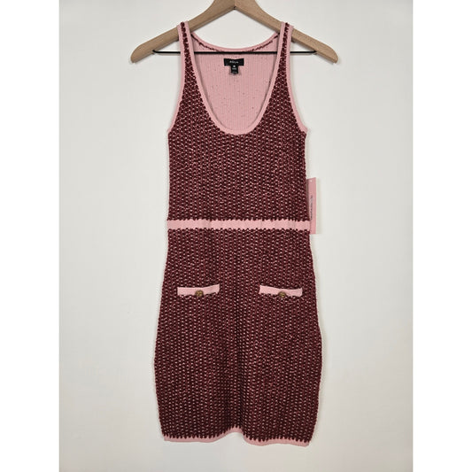 Red Pink Bouclé Knit Tweed Mini Dress Sleeveless Size S