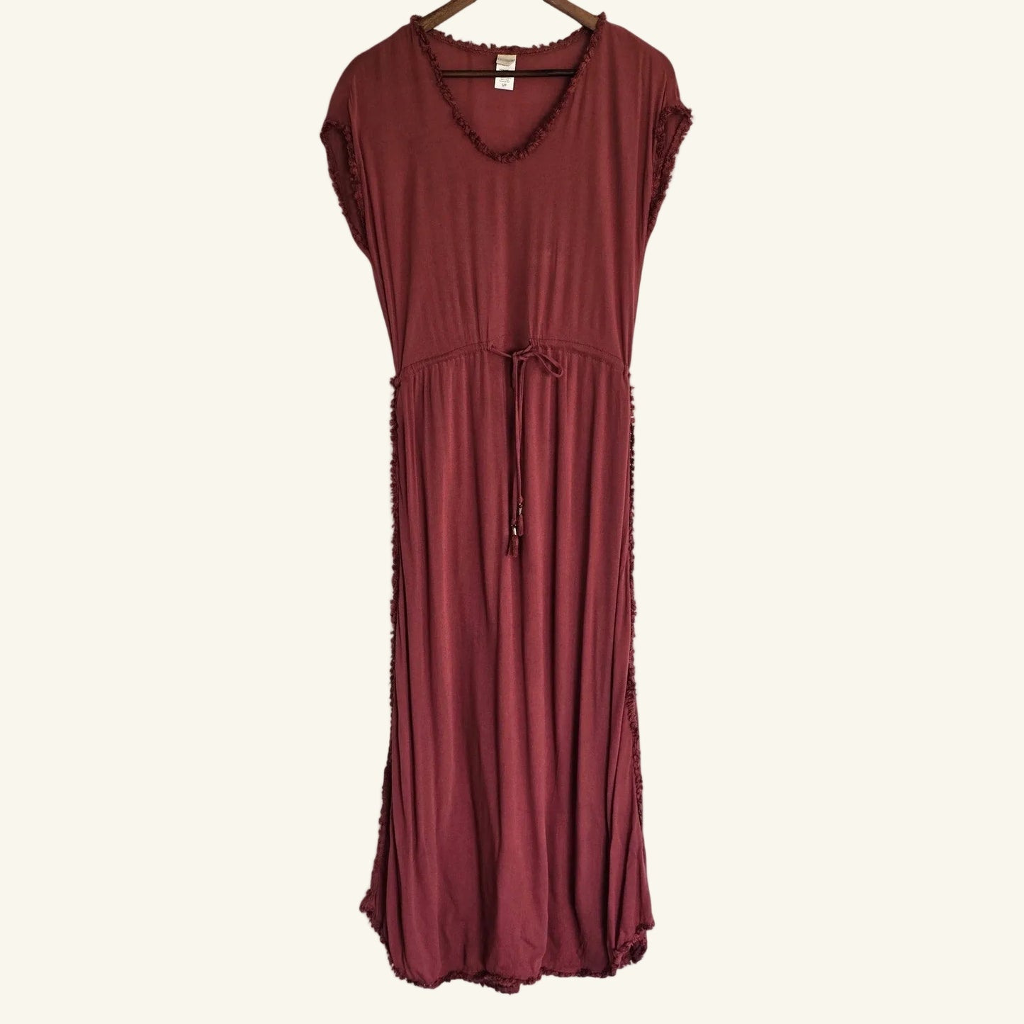 Rust Rayon Maxi Swim Cover Up Tassel Dress Size S