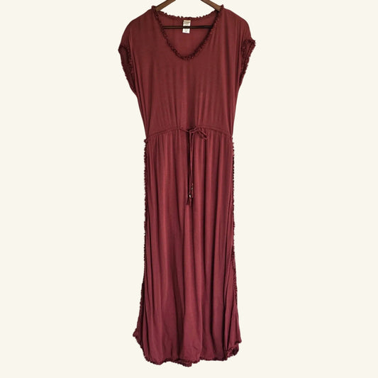 Rust Rayon Maxi Swim Cover Up Tassel Dress Size S